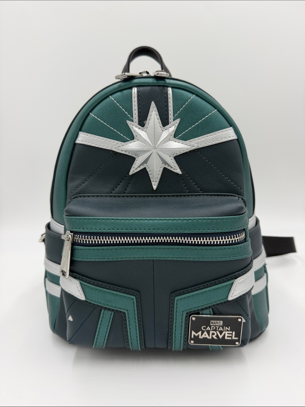 Loungefly Captain Marvel Mini Backpack in Green and Black with Silver Star